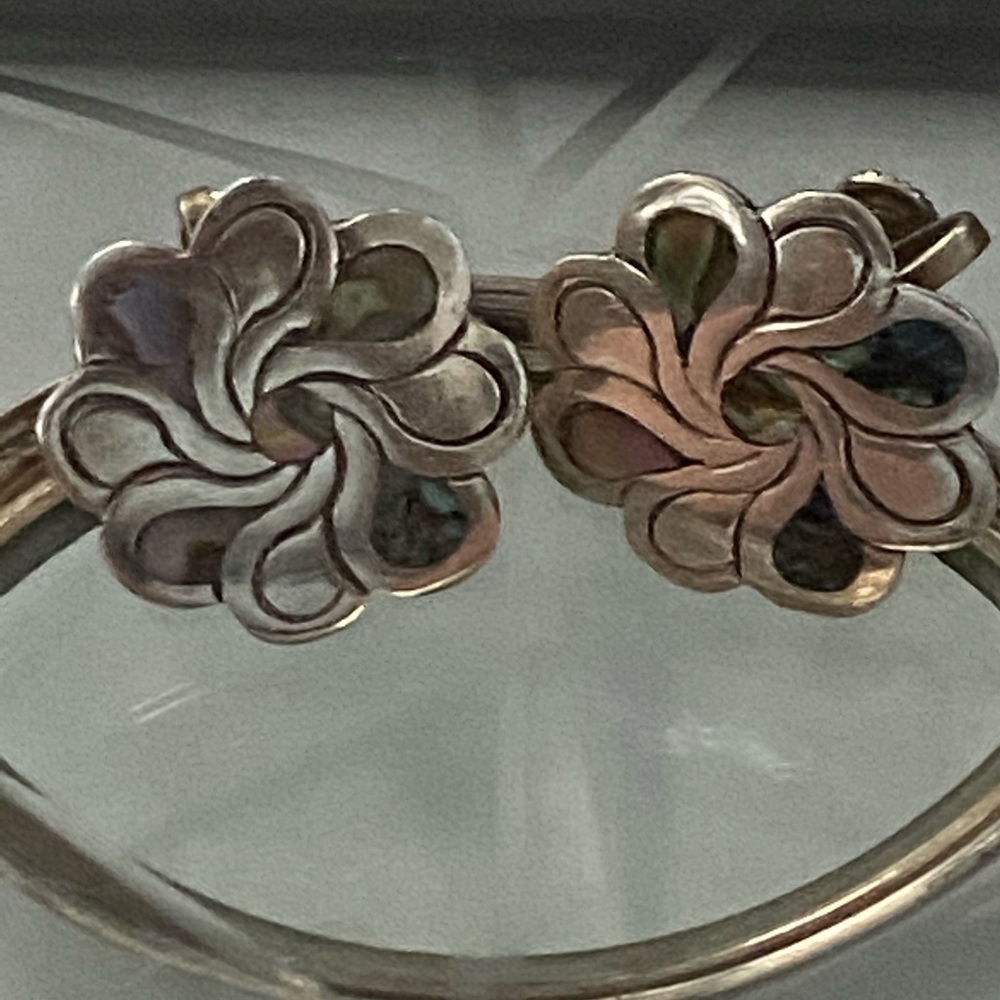 Vintage screw abalone sterling silver earrings